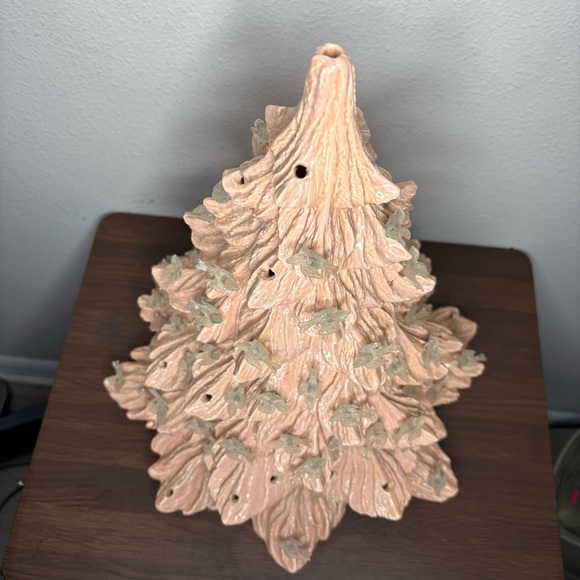 Vintage Pink Ceramic Christmas Tree w/o Base & Missing Some Bird Bulbs 16.5" - Picture 4 of 9